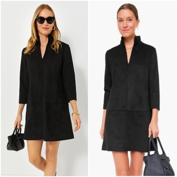 Tuckernuck Suede Clifton Dress in black size XL faux suede mini stand collar - Picture 2 of 11